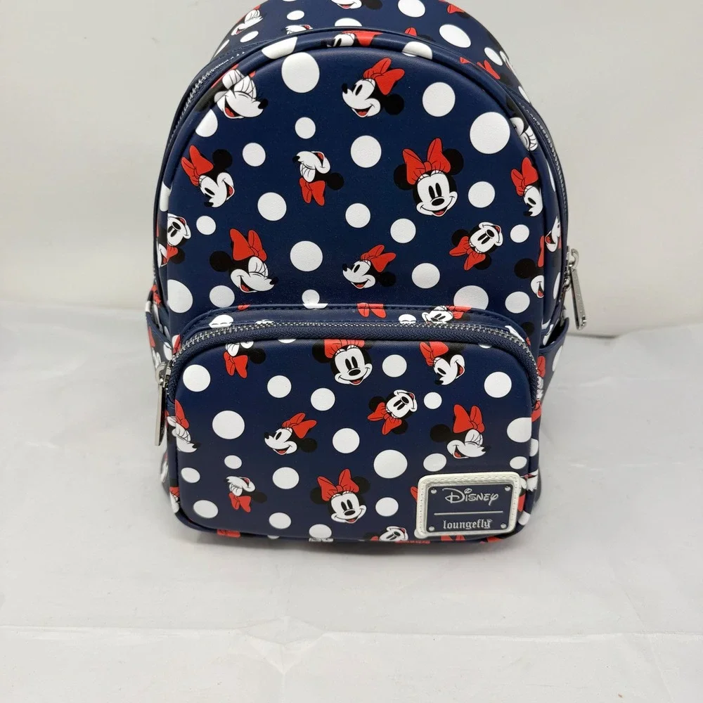 Disney Loungefly Minnie Mouse Polka Dot Navy Blue Mini Backpack Bag